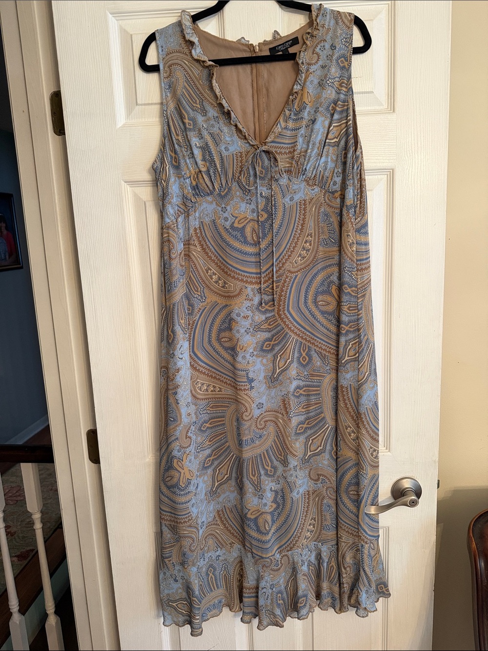 Karen Kane Light Blue and Beige Paisley Midi Dress 0X